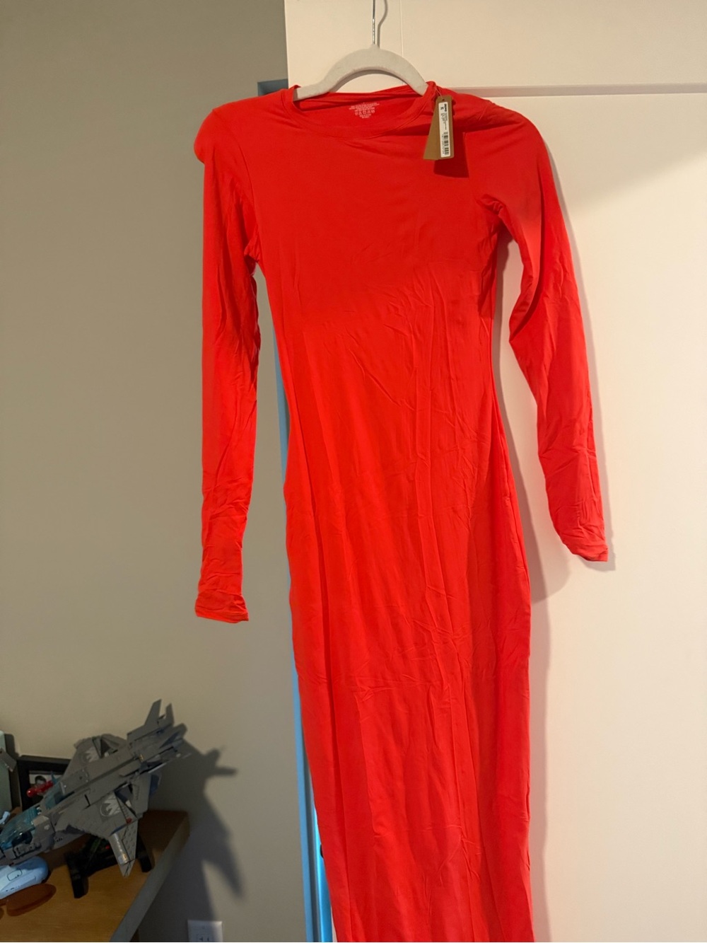 SKIMS Red Long Sleeve Maxi Dress - Women's Elegant Bodycon